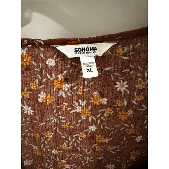 Sonoma XL Brown Orange Floral Long Sleeve Tunic Top - Picture 4 of 8